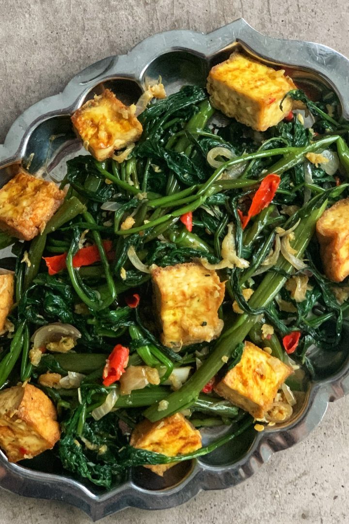 Kangkung with Air Fried Tofu & Dried Shrimps